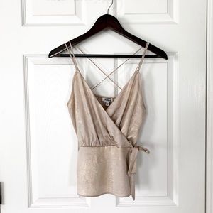 Express Tops - Expess Gold Metallic Faux Wrap Top Express Tops - Expess Gold Metallic Faux Wrap Top